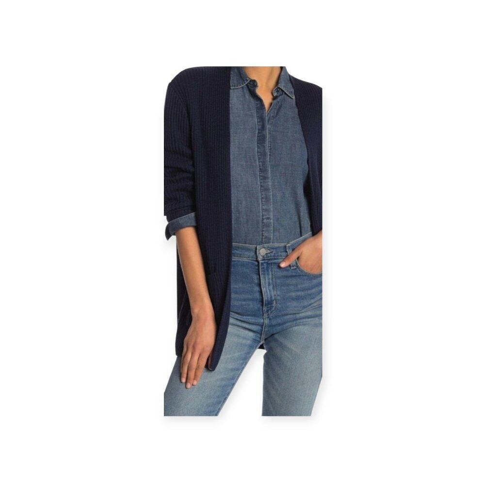 Madewell Nolan Ribbed Cotton Cardigan Navy Blue Open Front Size S Cozy Classic - Picture 11 of 11